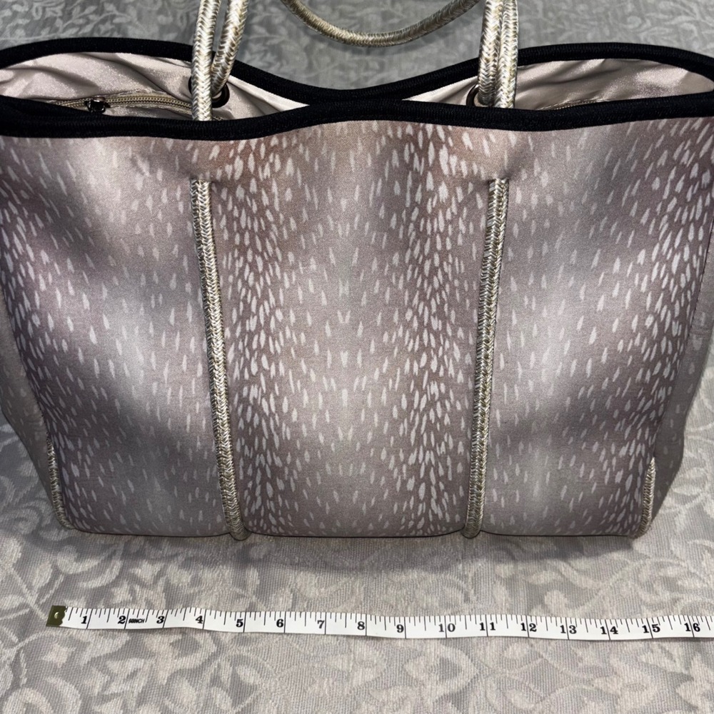 Neoprene Tote Bag Women Large Taupe Fawn Animal Print Excellent Pouch P1